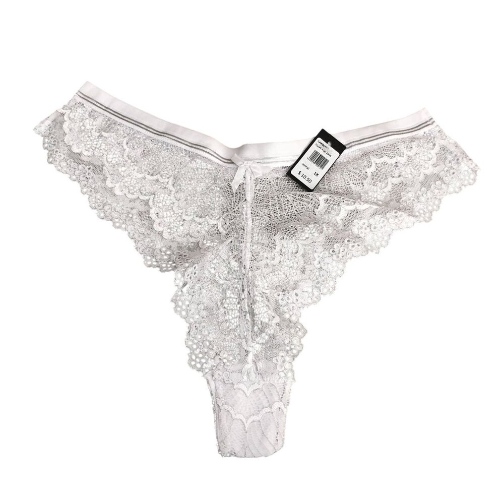 Frederick's of Hollywood Caroline Panty Lace Sheer Metallic White 1X